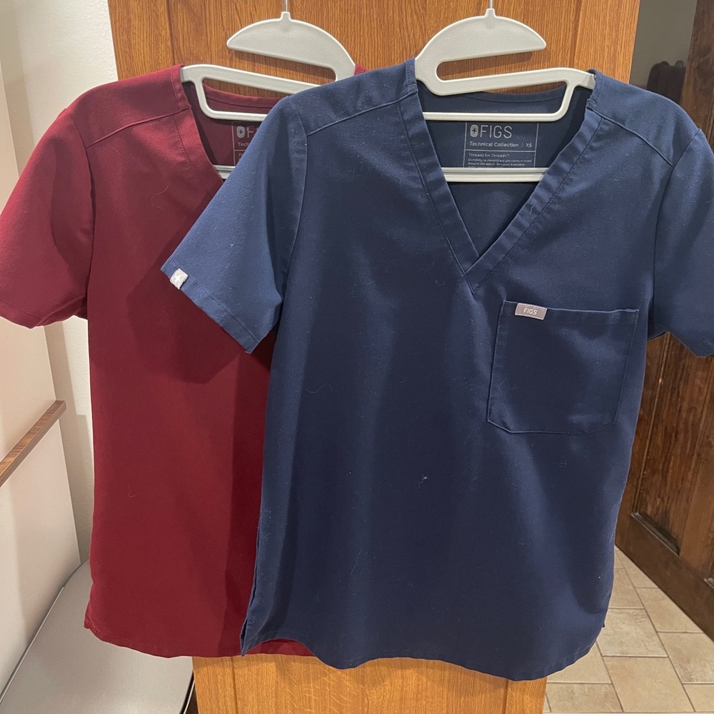 Figs Navy Blue and burgundy Scrub Top